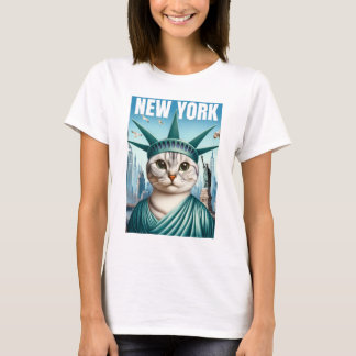 New York City自由Tシャツの猫像 – おもしろい Tシャツ