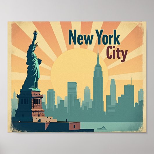 New York City –  10"x8" Art Deco Skyline Poster  ポスター (正面)