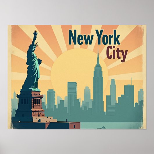 New York City –  16"x12" Art Deco Skyline Poster ポスター (正面)