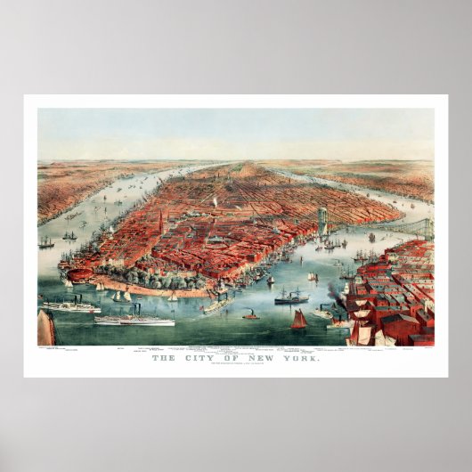 New York City, 1870 Bird's Eye View Map Print ポスター (正面)