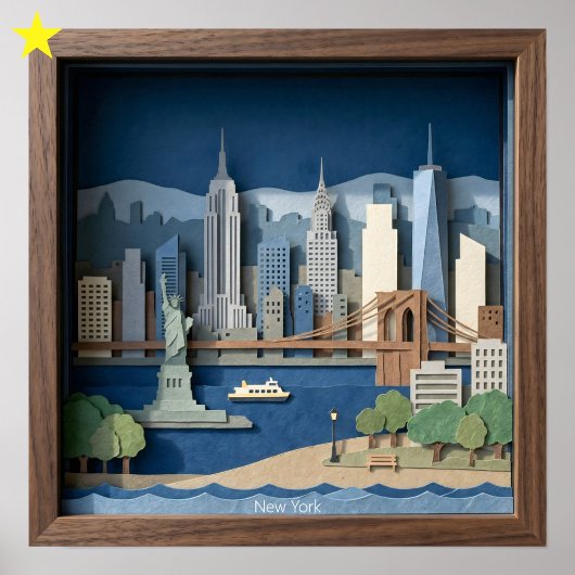 New York City America Layered Paper Art Diorama ポスター