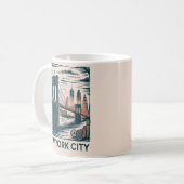 New York City Brooklyn Bridge Bold Retro Skyline コーヒーマグカップ (正面左)