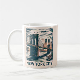 New York City Brooklyn Bridge Bold Retro Skyline コーヒーマグカップ