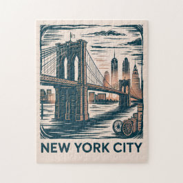 New York City Brooklyn Bridge Bold Retro Skyline ジグソーパズル