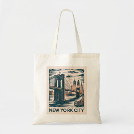 New York City Brooklyn Bridge Bold Retro Skyline  トートバッグ