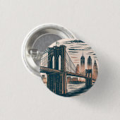 New York City Brooklyn Bridge Bold Retro Skyline  缶バッジ (正面&裏面)
