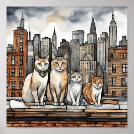 New York City Cats (watercolor) ポスター