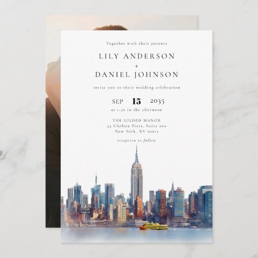 New York City Destination Photo Wedding 招待状 (正面/裏面)