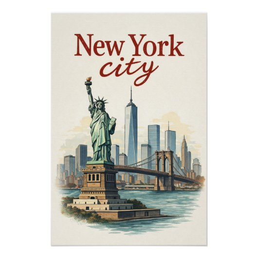 New York City – Iconic Statue & Skyline Poster ポスター (正面)