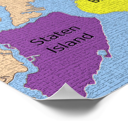 New York City Map Boroughs Labels  ポスター (角)