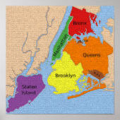 New York City Map Boroughs Labels  ポスター (正面)