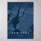 New York City Map NYC Blue Wall art Poster Gift ポスター (正面)