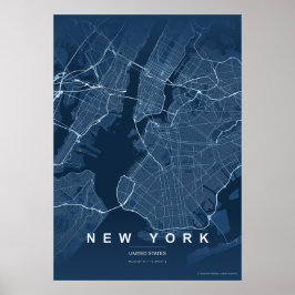 New York City Map NYC Blue Wall art Poster Gift ポスター