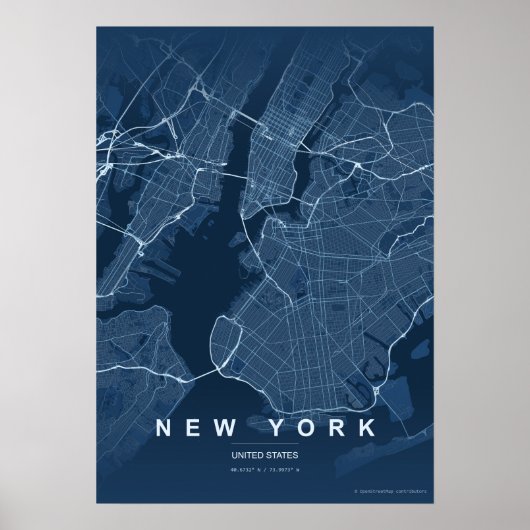 New York City Map NYC Blue Wall art Poster Gift ポスター (正面)