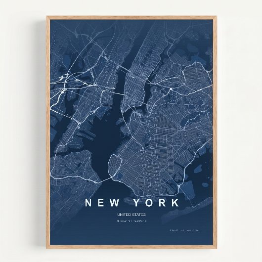 New York City Map NYC Blue Wall art Poster Gift ポスター