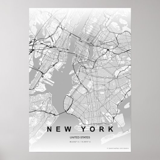 New York City Map NYC Contrast Wallart Poster Gift ポスター (正面)