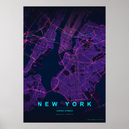 New York City Map NYC Neon Wall art Poster Gift ポスター