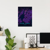 New York City Map NYC Neon Wall art Poster Gift ポスター (ホームオフィス)