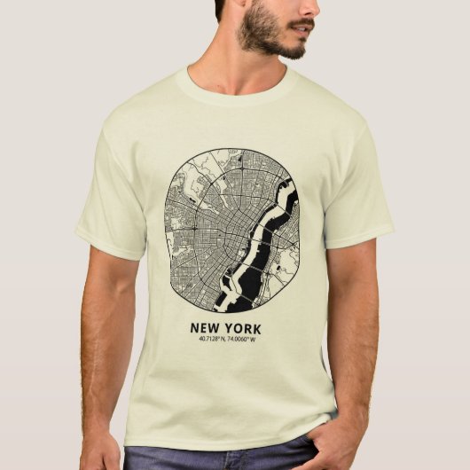 New York City Map T-Shirt – Minimal Black & White  Tシャツ (正面)