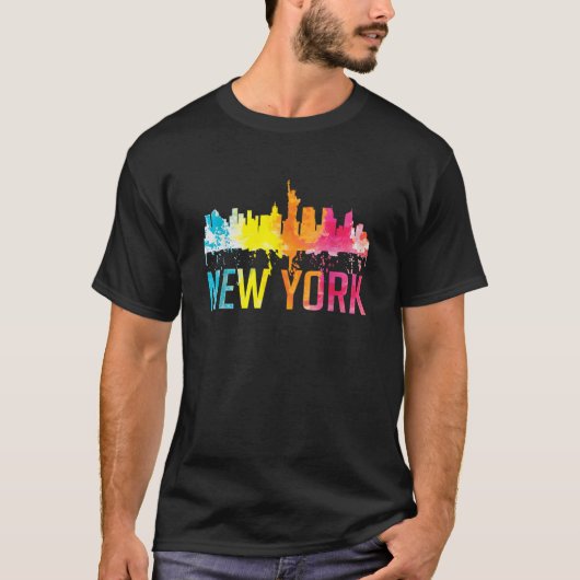 New York City NYC Watercolour Art Big Apple Skylin Tシャツ (正面)