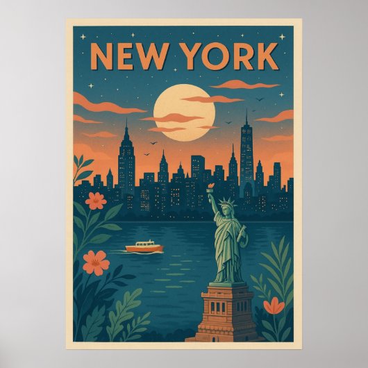 new york city poster, nyc skyline art, manhattan w ポスター (正面)