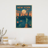 new york city poster, nyc skyline art, manhattan w ポスター (キッチン)