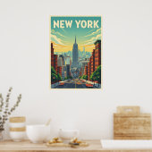 new york city poster, nyc skyline art, manhattan w ポスター (キッチン)