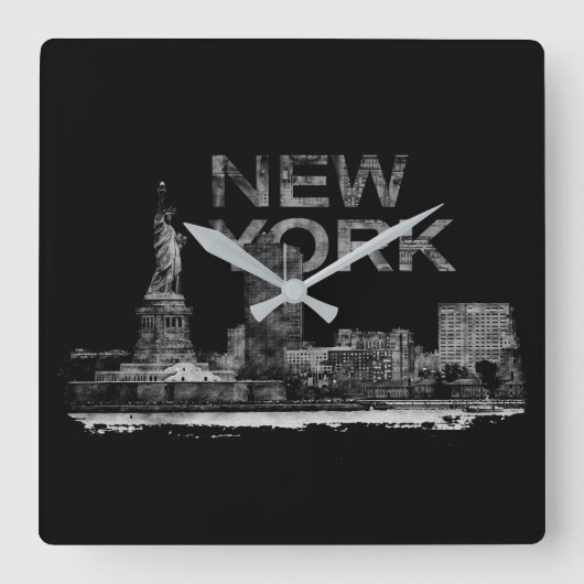 New York City Sketch -メディアが混在 スクエア壁時計 (正面)