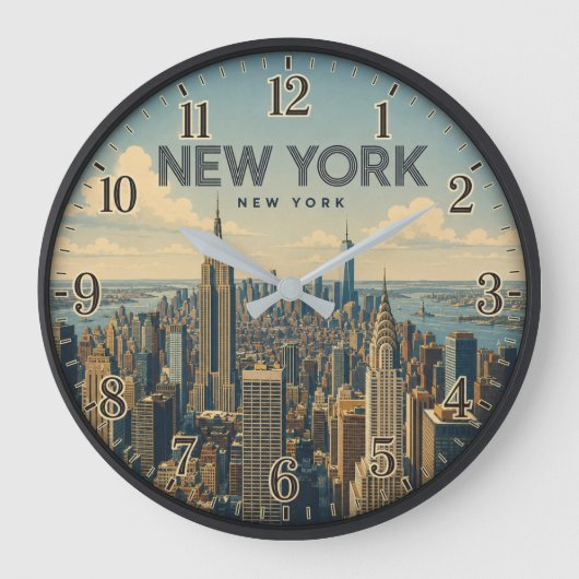 New York City Skyline ラージ壁時計 (正面)