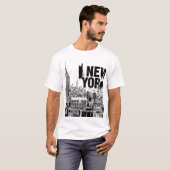 New York City Skyline – Black & White Streetwear T Tシャツ (正面フル)