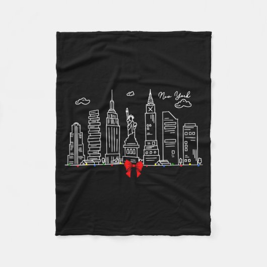 New York City Skyline Christmas Lights Nyc New Yor フリースブランケット (正面)