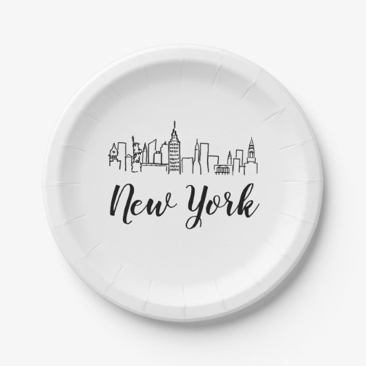 New York City Skyline Illustration ペーパープレート (正面)