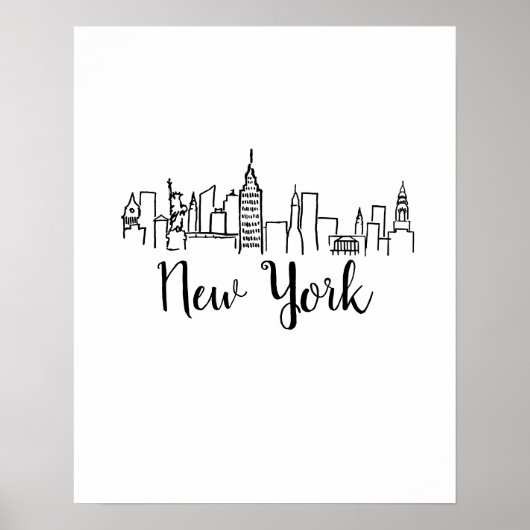 New York City Skyline Illustration Art ポスター (正面)