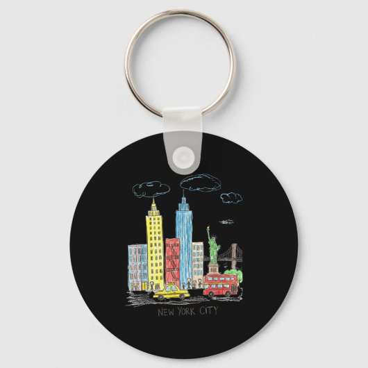 New York City Skyline Illustration Urban Kids Art キーホルダー (正面)