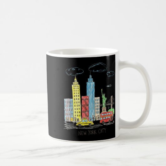 New York City Skyline Illustration Urban Kids Art  コーヒーマグカップ (右)