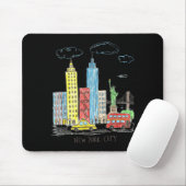 New York City Skyline Illustration Urban Kids Art  マウスパッド (マウス)