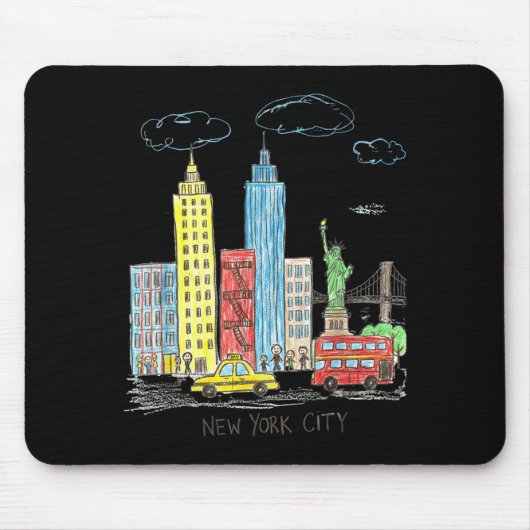 New York City Skyline Illustration Urban Kids Art  マウスパッド (正面)