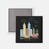 New York City Skyline Illustration Urban Kids Art  マグネット (正面/裏面)