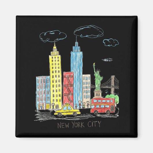 New York City Skyline Illustration Urban Kids Art  マグネット (正面)