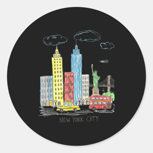 New York City Skyline Illustration Urban Kids Art  ラウンドシール (正面)