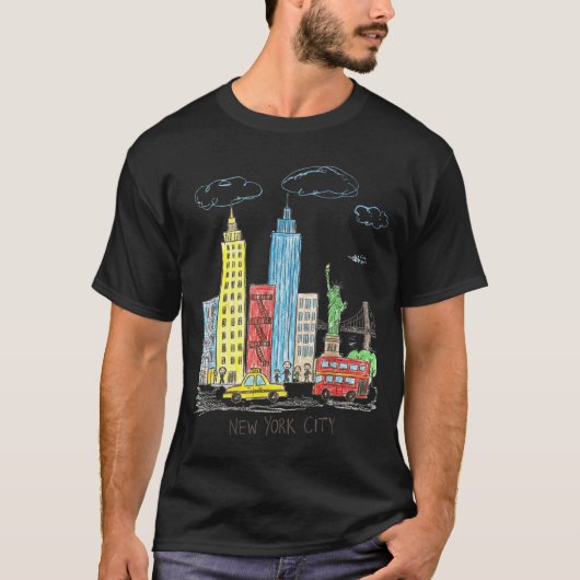 New York City Skyline Illustration Urban Kids Art  Tシャツ (正面)
