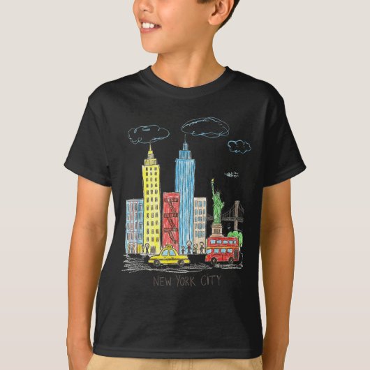 New York City Skyline Illustration Urban Kids Art  Tシャツ (正面)