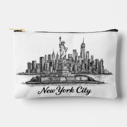 New York City Skyline Line Art Illustration アクセサリーポーチ