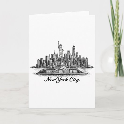 New York City Skyline Line Art Illustration カード (正面)