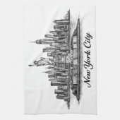 New York City Skyline Line Art Illustration キッチンタオル (縦)