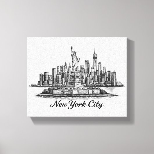 New York City Skyline Line Art Illustration キャンバスプリント (正面)