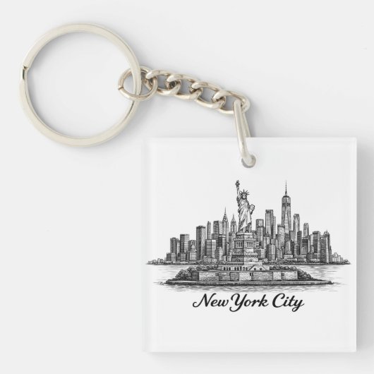 New York City Skyline Line Art Illustration キーホルダー (正面)