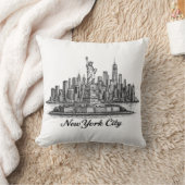 New York City Skyline Line Art Illustration クッション (ブランケット)