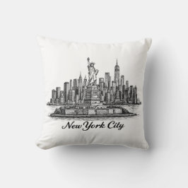 New York City Skyline Line Art Illustration クッション