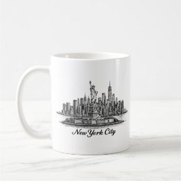 New York City Skyline Line Art Illustration コーヒーマグカップ